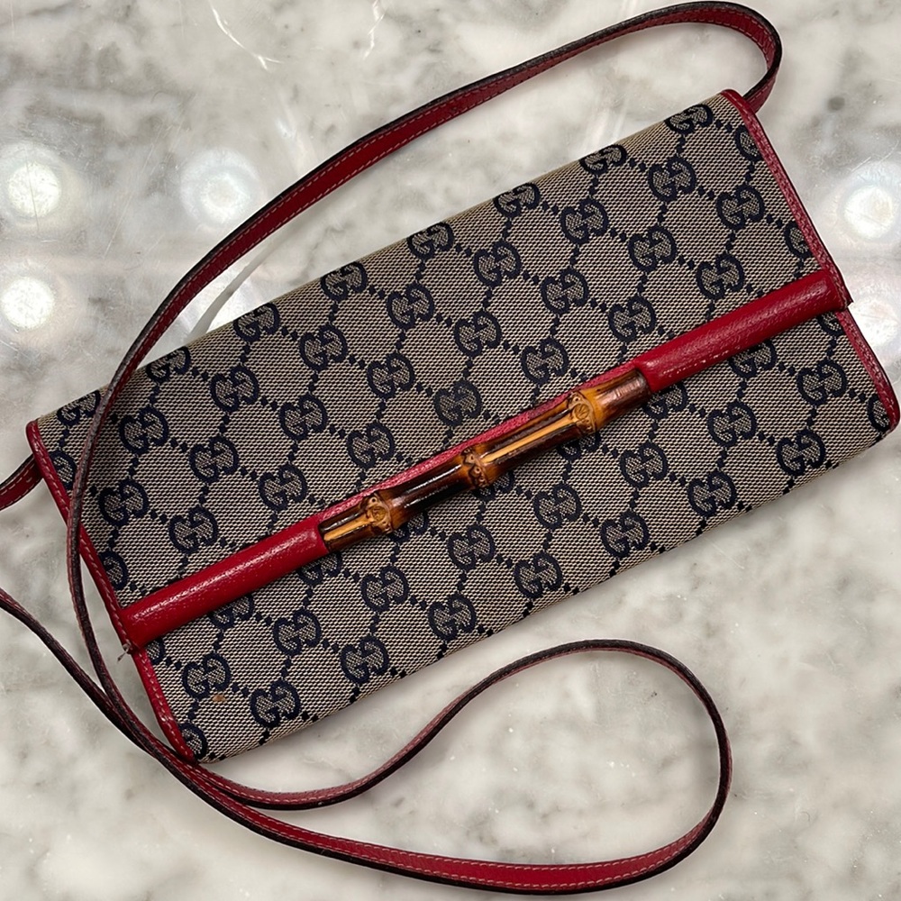 Gucci Red and Brown Monogram Clutch